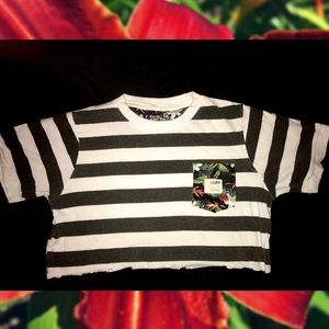 🌿 LIRA Cropped Striped & Floral T-Shirt